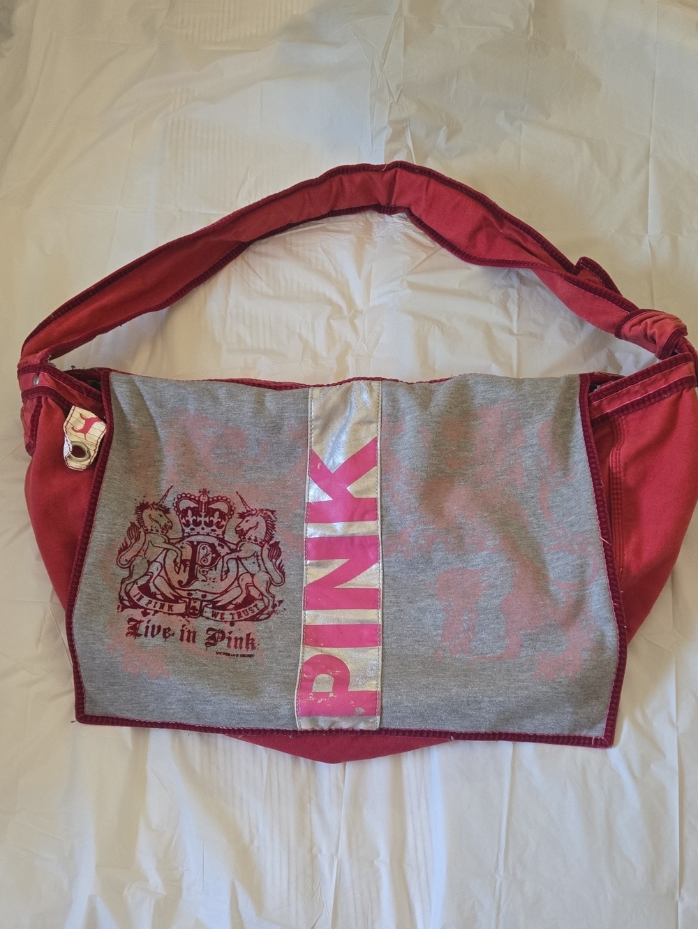 Pink Branded Gray & Pink Shoulder Bag